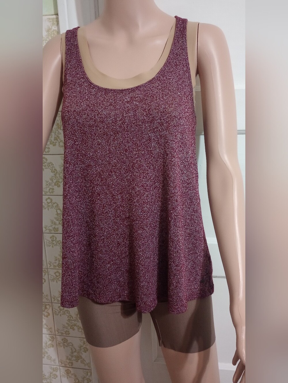 Women's Glitter Knit Tank Top - Plum